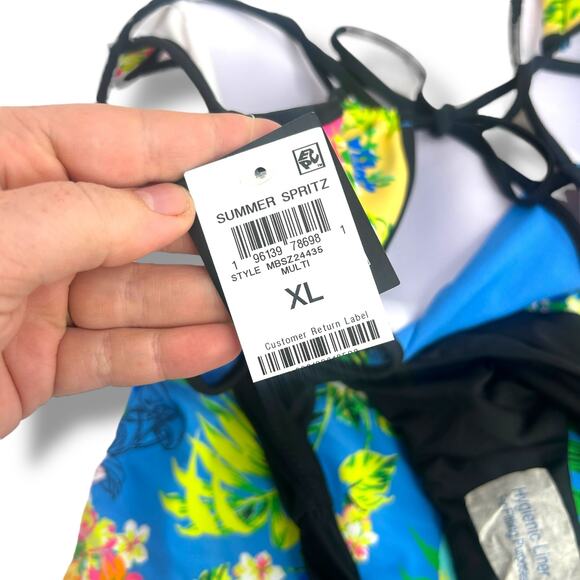 NEW Bar III Blue Floral Tankini Swimsuit Set Size XL Cut Out Monokini Tropical - Picture 8 of 11